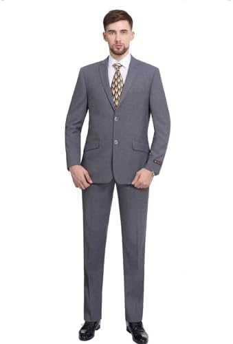 P&L Men's Suit Slim Fit 2 Piece for Business Wedding Prom Premium Jacket Blazer & Flat Pants Set