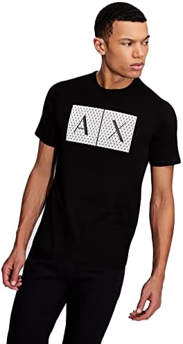 A|X ARMANI EXCHANGE mens Crew Neck Logo Tee T Shirt, Grid Logo Black, XX-Large US