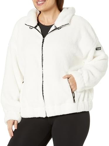 Calvin Klein Women's Plus Rope Detail Oversized Hoodie Sherpa Zip Up Jacket