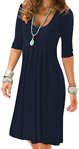LEIYEE Womens Casual Half Sleeve Empire Waist Pleated Swing Modest Work Tunic Dresses