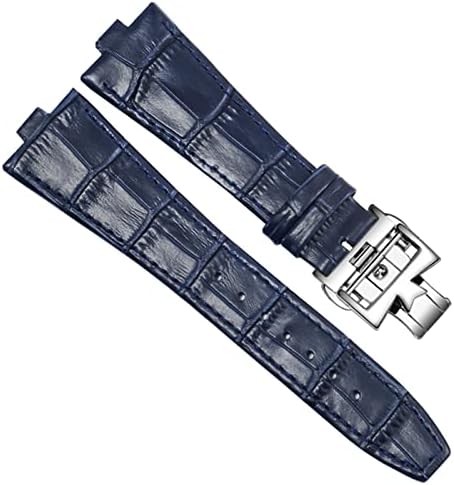 GANYUU Genuine Leather Watchband for Vacheron Constantin Overseas Series 4500V 5500V P47040 Stainless Steel Buckle 25 * 8 mm Men Watch Strap (Color : Blue-Silver-B, Size : 25-8mm)