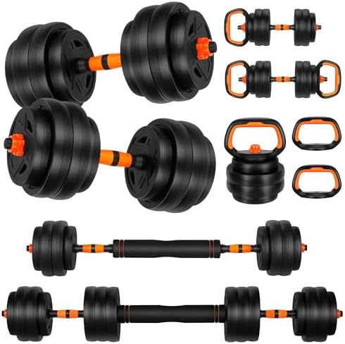 FIXTECH Adjustable Dumbbell Set, 20/30/50/70lbs Free Weight Set with Connector, 4 in1 Dumbbells Set Used as Barbell, Kettlebells, Push up Stand, Fitness Exercises for Home Gym Suitable Men/Women