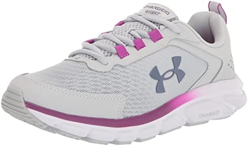 Under Armour Women's Charged Assert 9, (115) Halo Gray/White/Aurora Purple, 6