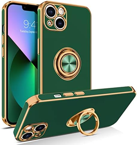 BENTOBEN iPhone 13 Case, Phone Case iPhone 13, Slim Fit 360° Ring Holder Shockproof Kickstand Magnetic Car Mount Supported Protective Women Girls Men Boys Cover for iPhone 13 6.1 Inch, Midnight Green
