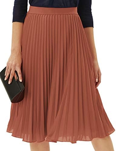 GRACE KARIN Women High Elastic Waist Pleated Chiffon Skirt Midi Swing A-line Skirts