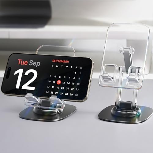 LISEN Acrylic Phone Stand Portable Phone Holder for Desk 360 Angle Height Adjustable Cell Phone Stand for Desk Foldable iPhone Stand Desk Accessories Fits 4-11" All Mobile Phones, Switch, Kindle, iPad