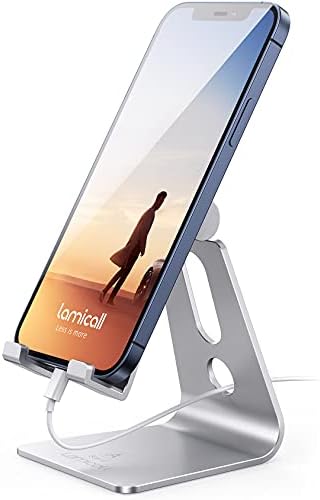 Lamicall Adjustable Cell Phone Stand, Desk Phone Holder, Cradle, Dock, Compatible with Phone 12 Mini 11 Pro Xs Max XR X 8 7 6 Plus SE Charging, Office Accessories, All Android Smartphone - Silver