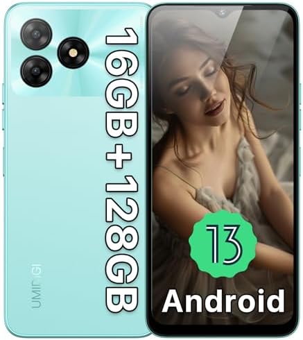 UMIDIGI Unlocked Cell Phone, G5 Android 13 Smartphones, 5000mAh 8+128GB/TF 1TB Expand, Ultra-Slim 6.6" Screen Unlocked Phones, 50MP AI Camera Fingerprint/Face Unlocked 4G Dual SIM Mobile Phones Green