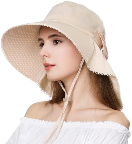 Siggi Summer Pony Tail Flap Cap UPF 50+ Cotton Sun Hat with Ponytail Hole Neck Cover Cord for Women 55-61cm