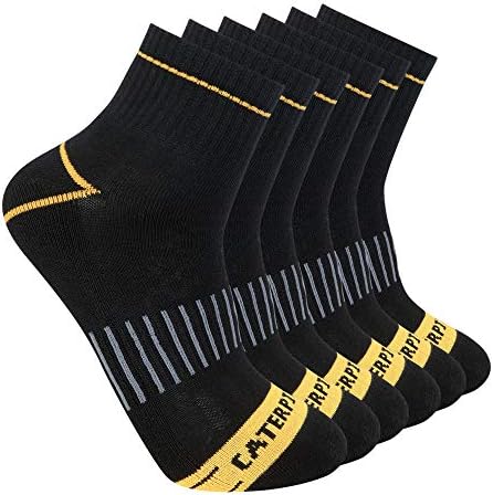 Caterpillar Men's 6-Pack Half Cushioned Quarter Socks, Black, X-Large