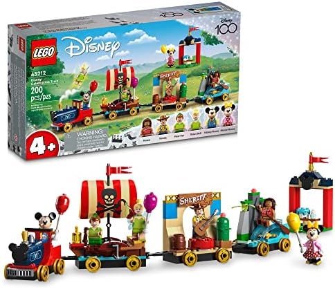 LEGO Disney 100 Celebration Train Building Toy 43212 Imaginative Play, Fun Birthday Gift for Preschool Kids Ages 4+, 6 Disney Minifigures: Moana, Woody, Peter Pan, Tinker Bell, Mickey & Minnie Mouse