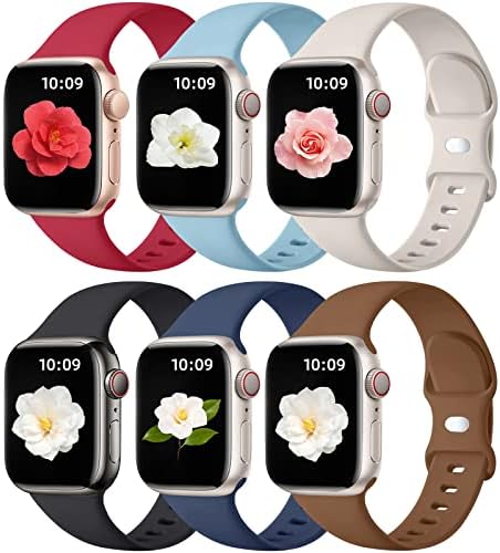 Maledan 6 Pack Bands Compatible for Apple Watch Band 38mm 40mm 41mm 42mm 44mm 45mm 49mm Women Men, Breathable Silicone Sport Strap Replacement Band for iWatch Apple Watch Series 9 8 7 6 5 4 3 SE Ultra
