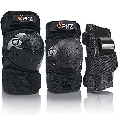 PHZ. Knee Pads Kids/Youth/Adult Protective Gear Set Elbow Pads Wrist Guards 6 in 1 for Sports Skateboarding Roller Skating Inline Skate Cycling Bike BMX Bicycle Scooter Riding