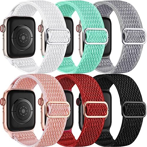 Lerobo 6 Pack Braided Bands Compatible with Apple Watch 44mm 45mm 42mm 49mm 41mm 40mm 38mm Women Men Stretchy Nylon Solo Loop Sport Strap Accessories for iWatch Ultra 2 Series 9 8 7 6 5 4 3 2 1 SE
