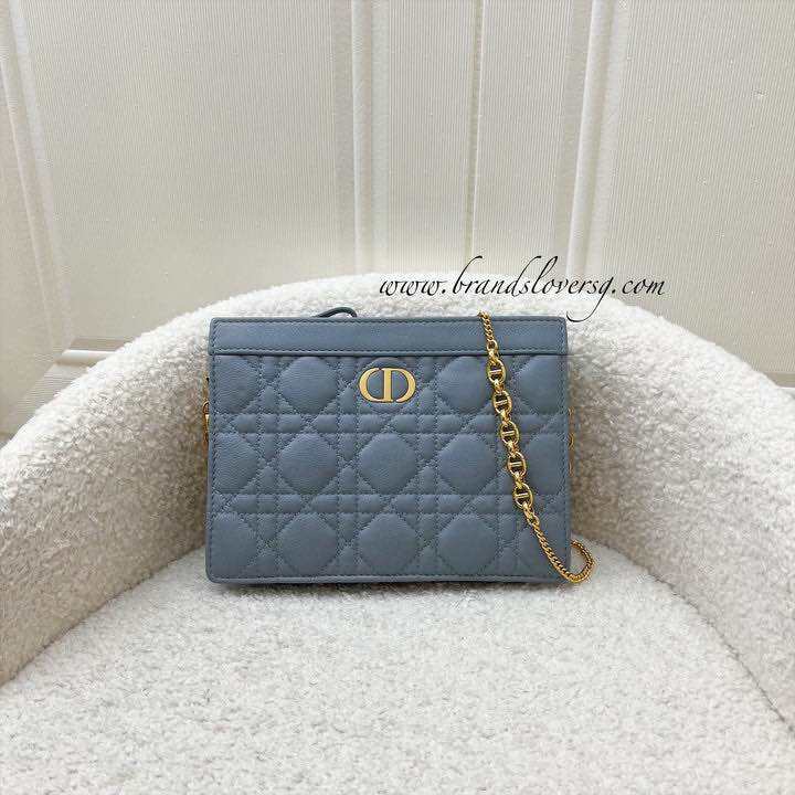 (Pre-loved) Dior Caro Pouch / WOC in Stone Grey Supple Cannage Calfskin and GHW