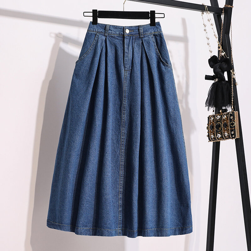 Plus Size Loose Youthful-Looking Temperament Skirt Summer Fat Sister Slim Looking A- line Denim Skirt Casual Swing Mid-Length Dress Women