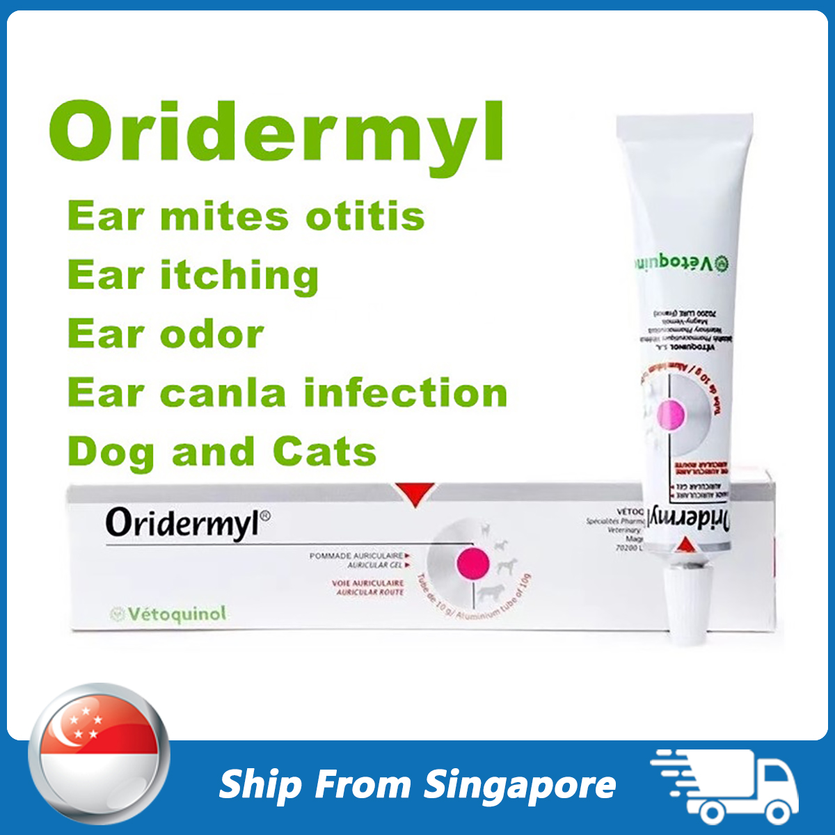 【SG STOCK】 Oridermyl Pet Dog Cat Ear Mite Ear Smell Ear Itch Ear Wash Lotion 10g