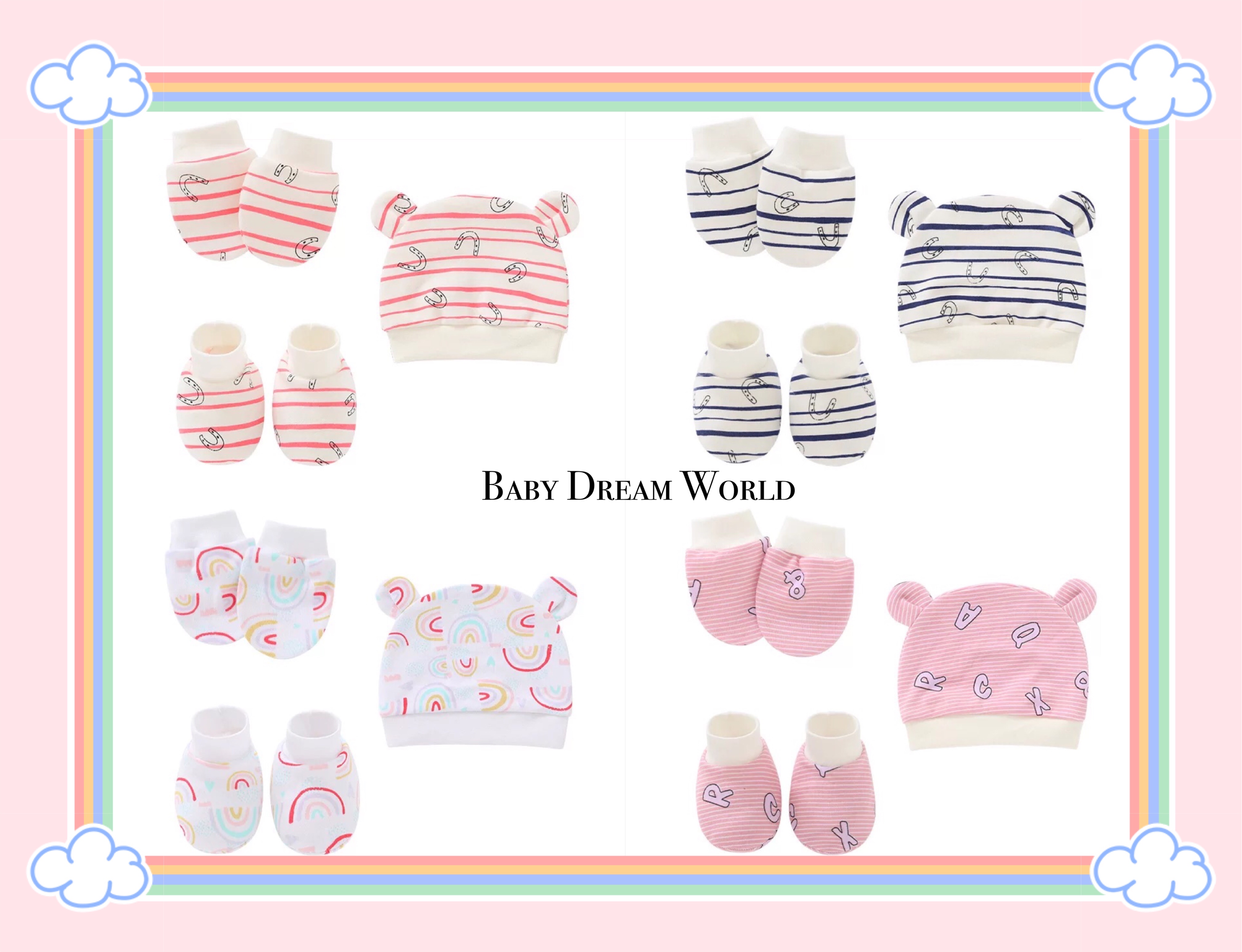 NewBorn Baby Mittens Booties Hat with 3 In 1 Set