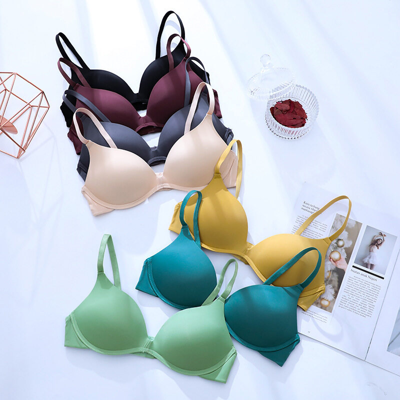 OK Bra Korean Style Women's Solid Color Thin Gather Push-up Bra Without Steel Ring Underwear