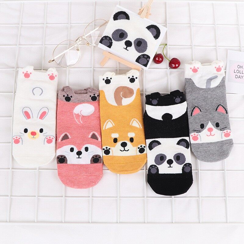 Spring And Autumn Socks New Women's Socks Cartoon Cute Animal Socks Cotton Boat Socks