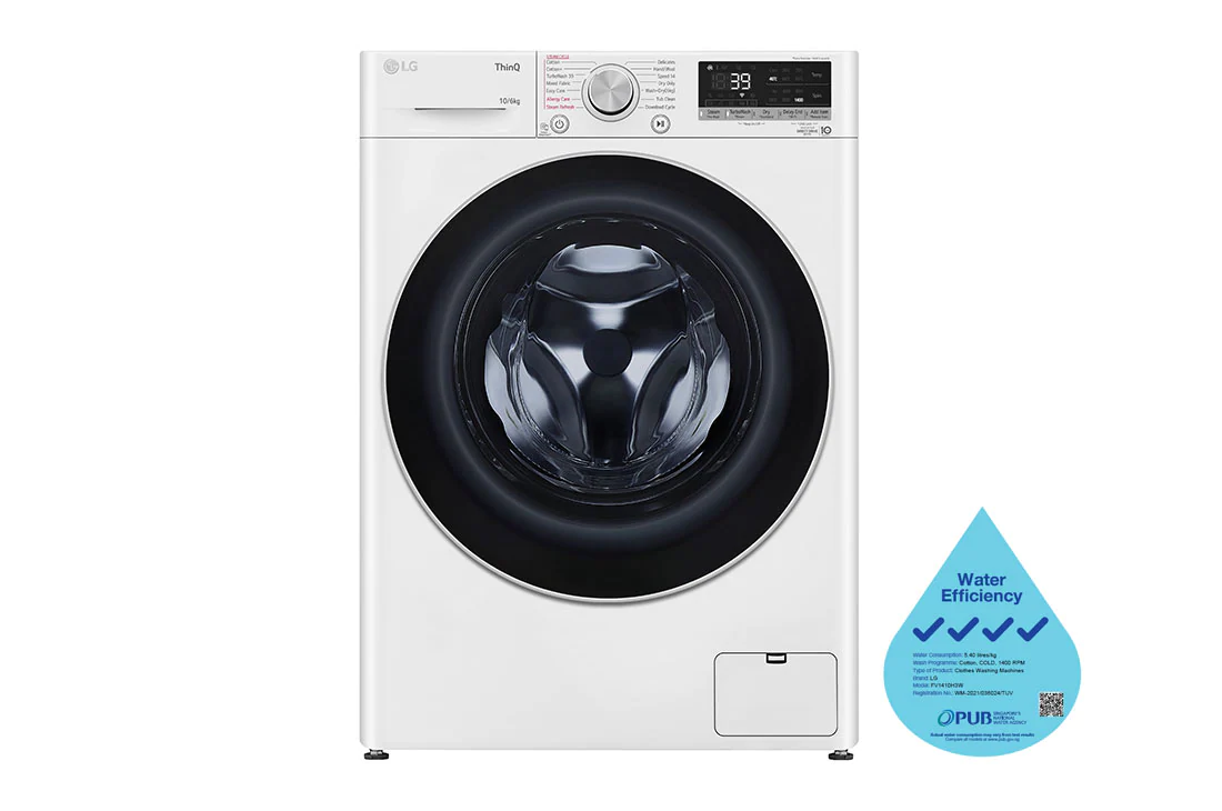 [Bulky] LG FV1410H3W 10/6KG FRONT LOAD WASHER DRYER COLOUR: WHITE WATER EFFICIENCY LABEL: 4 TICKS DIMENSION: W600xD565xH850MM 2 YEARS WARRANTY BY LG
