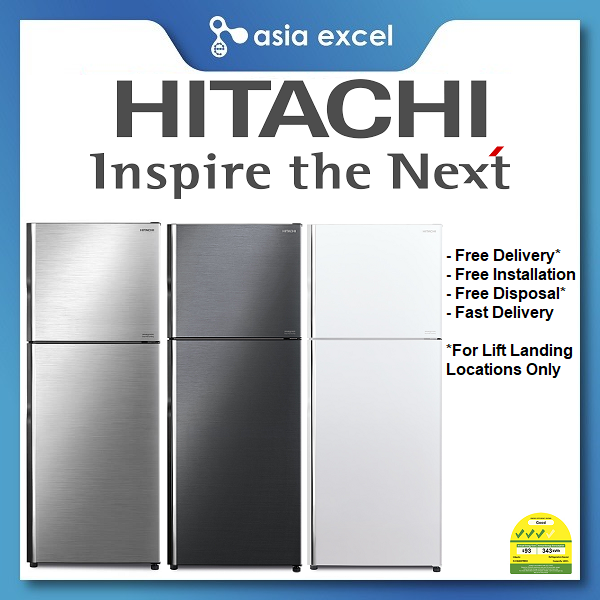 (Bulky) HITACHI R-VX450PMS9 366L BRILLIANT BLACK/BRILLIANT SILVER/PURE WHITE TOP FREEZER REFRIGERATOR