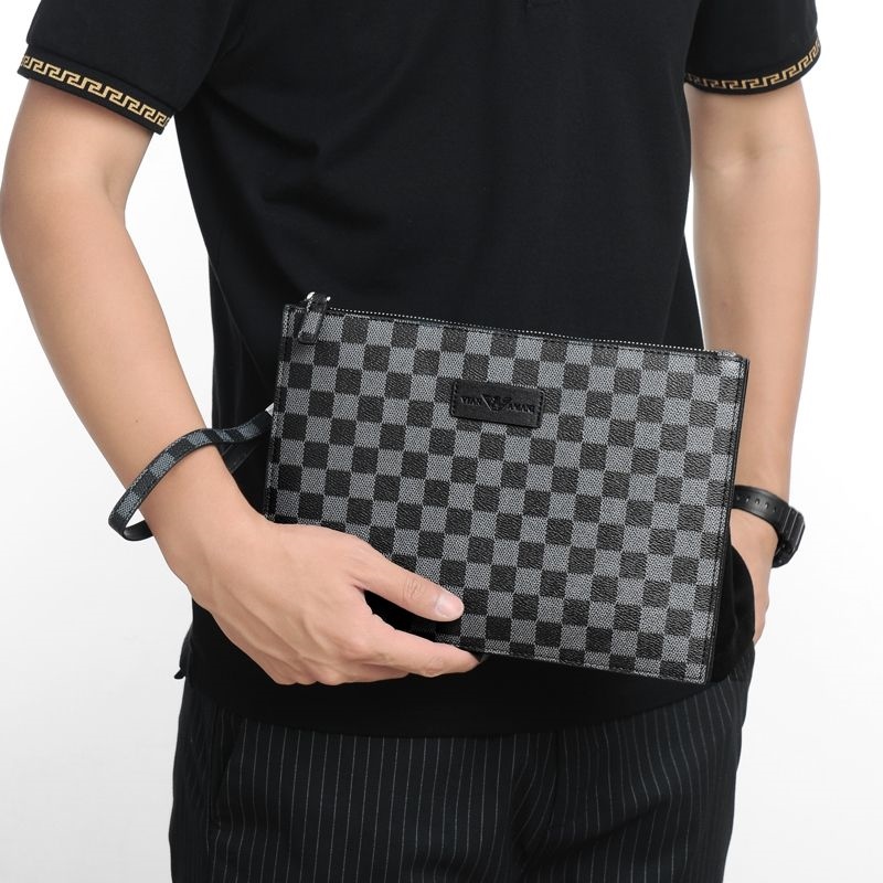 Weifang Armani men's handbag genuine leather clutch bag net red new plaid business clip envelope tide