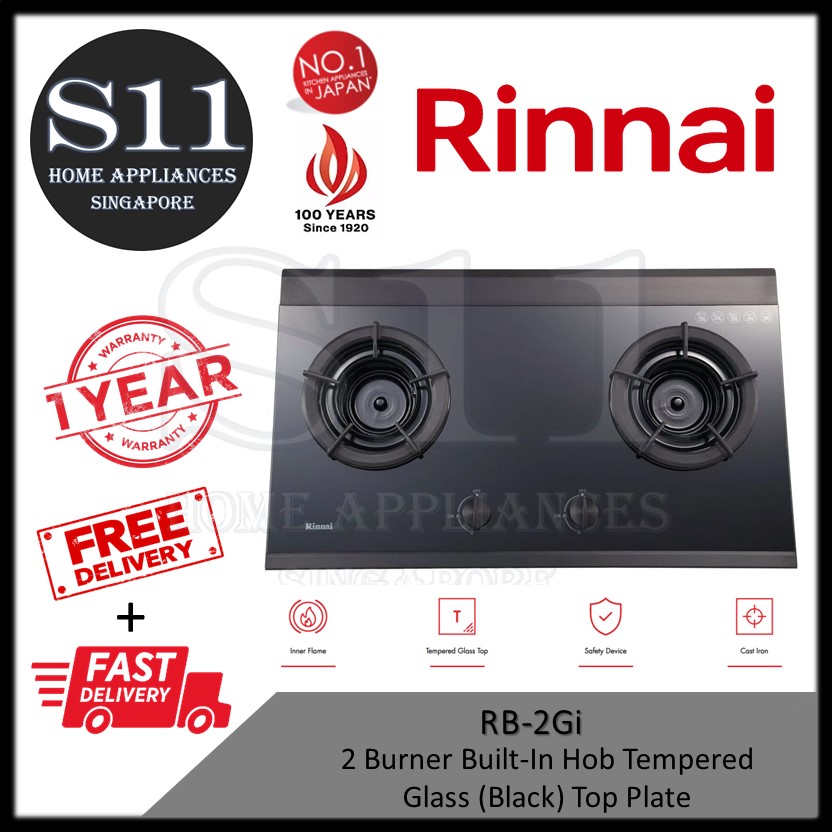 Rinnai 2 burner Inner Flame Glass Hob RB2GI - 1 YEAR WARRANTY - FREE INSTALLATION