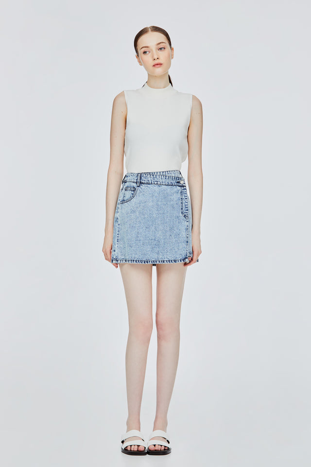 LALU Washed Crossover Panelled Denim Skirt